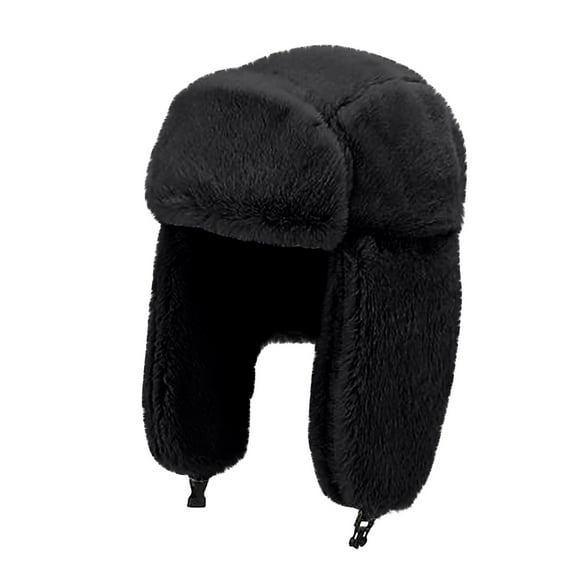 Eltusu Women Beanie Hat with Ear Flaps, Comfort Winter Soft Windproof Thermal Hats Black Size Free Size