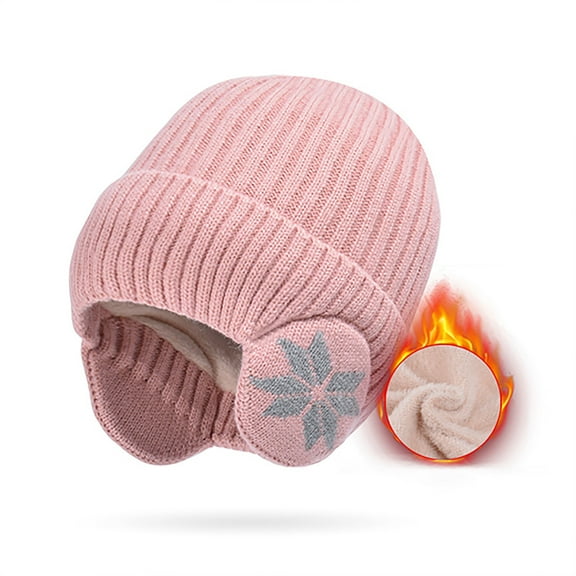 Eltusu Women Beanie Hat with Ear Flaps, Windproof Solid Color Warm Comfort Winter Hat Pink Size Free Size
