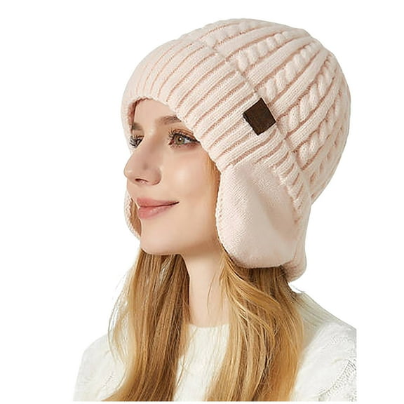 Eltusu Women Beanie Hat with Ear Flaps, Winter Outdoor Comfort Windproof Thermal Hats Pink Size M