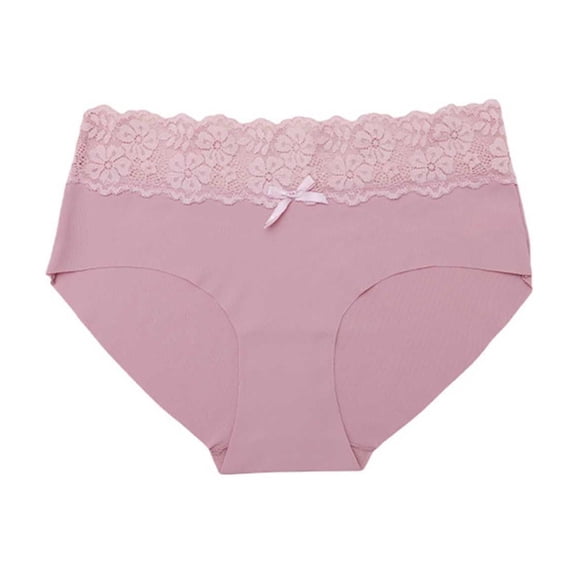 Eltusu Women Brief Underwear, Mid-Waist Breathable Stretchy Lace Women Panties Pink Size L
