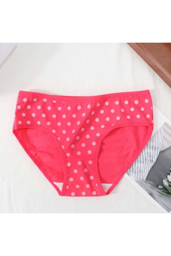 Women Brief Underwear, Mid-Waist Stretch Breathable Comfy Cotton Panties Hot Pink Size M