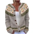 thumbnail image 1 of Eltusu Women Cardigans, Thermal Printed Button Down Crewneck Winter Sweaters Khaki Size 3XL, 1 of 2