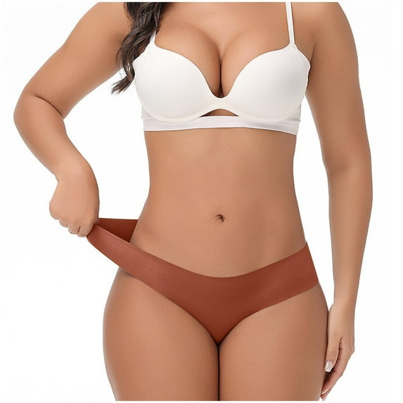 Eltusu Women Cheeky Panties, Seamless Stretch Elastic Waist Comfort Women Bikini Underwear Brown Size L