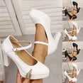 thumbnail image 1 of Eltusu Women Chunky Heels, No Slip Round Toe Work Mid High Heels Block Heel Shoes White Size 5.5-9, 1 of 8