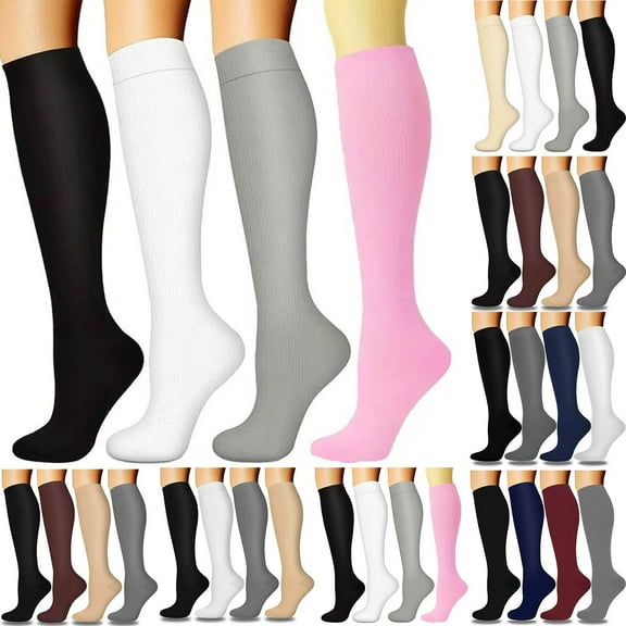 Eltusu Women Cotton Knee High Socks, Breathable Running 4 Pieces Stretch Cycling Socks Black Size S-XL