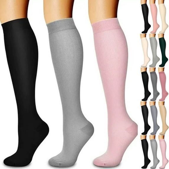 Eltusu Women Cotton Knee High Socks, Stretch Three Pieces Breathable Sports Cycling Socks Pink Size S-XL