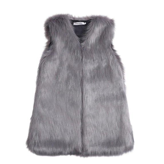 Eltusu Women Faux Fur Vests, V-Neck Comfy Soft Warm Winter Jackets Gray Size XL
