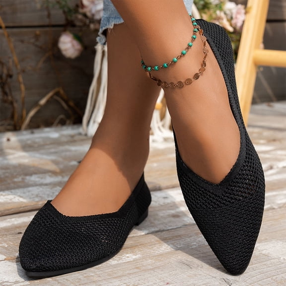 Eltusu Women Flat Shoes, Breathable Comfy Slip on Pointy Toe Office Shoes Black Size 6
