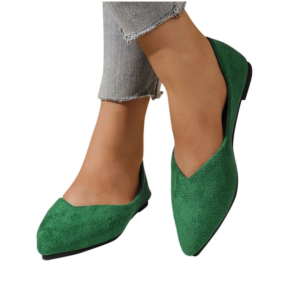 Eltusu Women Flat Shoes, Pointy Toe Soft Comfy Slip on Work Shoes Green Size 8.5