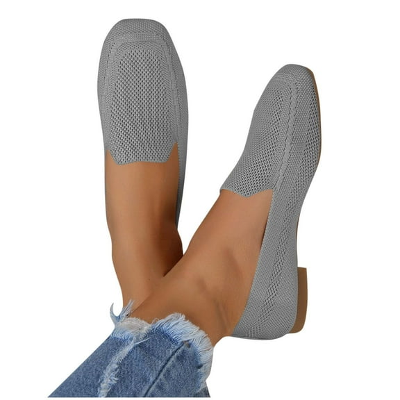 Eltusu Women Flat Shoes, Round Toe Comfy Breathable Slip on Loafer Shoes Gray Size 9