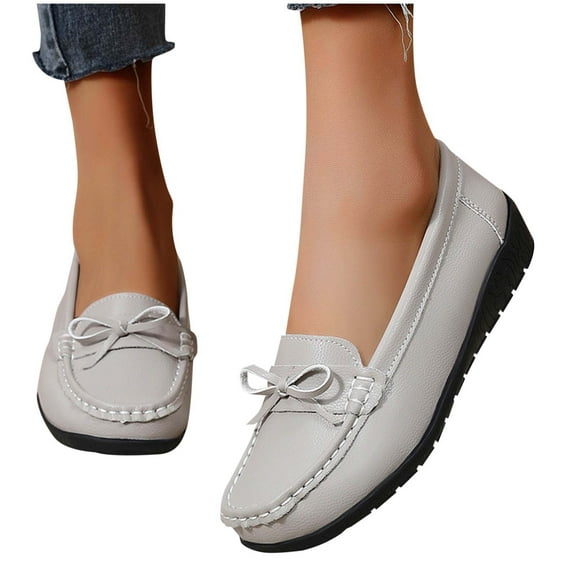 Eltusu Women Flat Shoes, Slip on Breathable Round Toe Fashion Loafer Shoes Gray Size 8.5