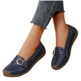 thumbnail image 1 of Eltusu Women Flat Shoes, Slip on Breathable Round Toe PU Loafer Shoes Dark Blue Size 6.5, 1 of 3