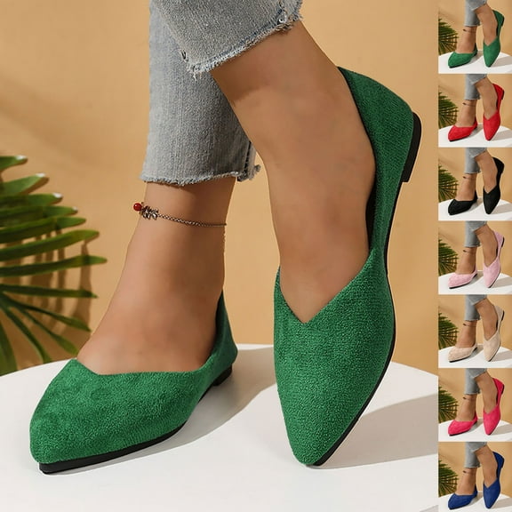 Eltusu Women Flat Shoes, Slip on Pointy Toe Comfy Soft Work Shoes Green Size 5.5-9.5