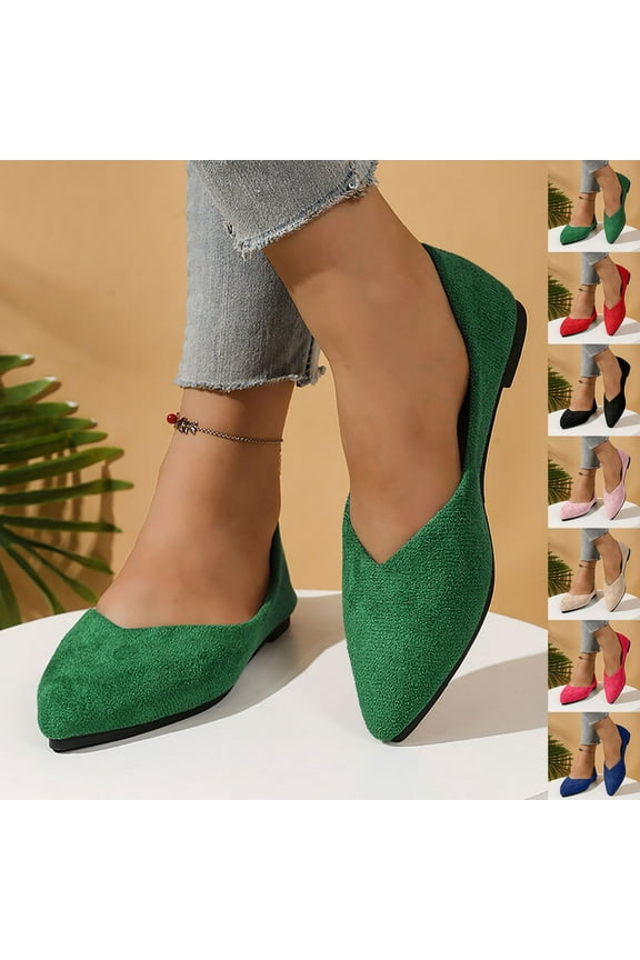 Women Flat Shoes, Slip on Pointy Toe Comfy Soft Work Shoes Green Size 5.5-9.5