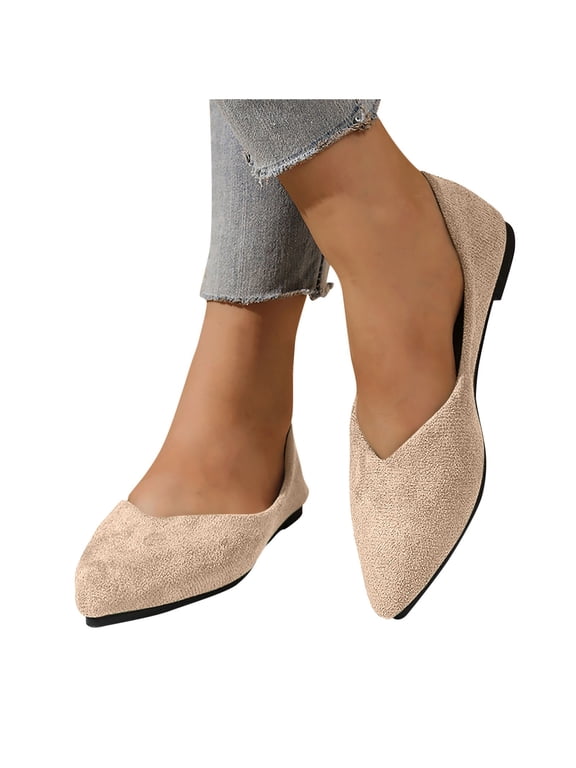 Women Flat Shoes, Slip on Soft Comfy Pointy Toe Work Shoes Beige Size 9.5