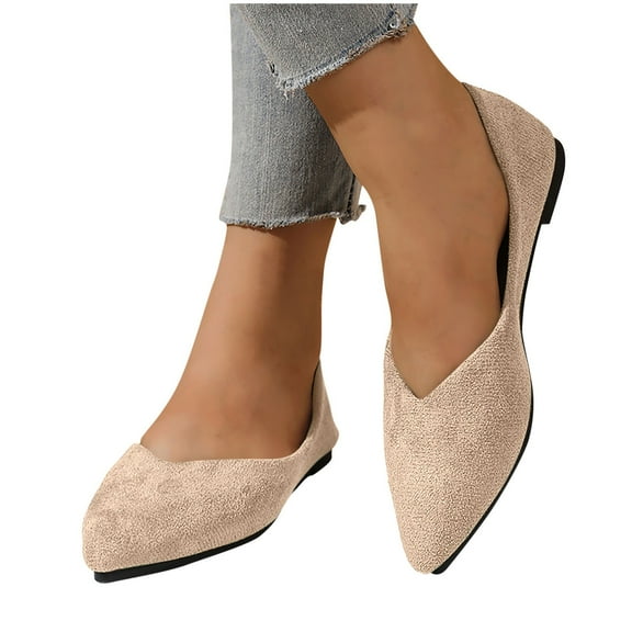 Eltusu Women Flat Shoes, Soft Comfy Slip on Pointy Toe Work Shoes Beige Size 9