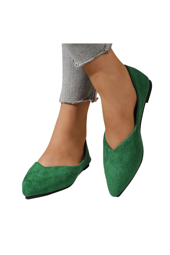Women Flat Shoes, Soft Pointy Toe Comfy Slip on Work Shoes Green Size 6.5