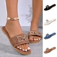 thumbnail image 1 of Eltusu Women Flat Slide Sandals, Open Toe Casual PU No Slip Summer Shoes Brown Size 9, 1 of 7