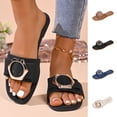 thumbnail image 1 of Eltusu Women Flat Slide Sandals, PU Open Toe Slip On Fashion Summer Shoes Black Size 7, 1 of 6
