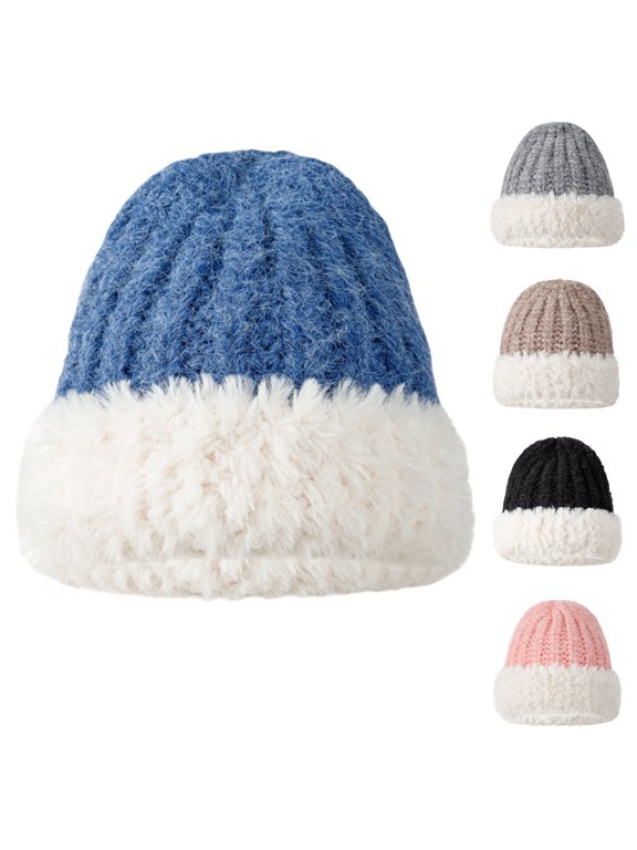 Women Fleece Hat, Casual Comfort Windproof Thermal Winter Hat Blue Size Free Size