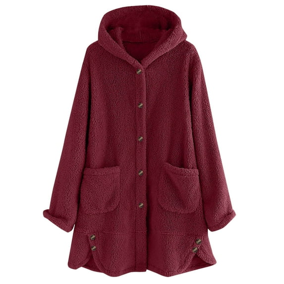 Eltusu Women Fleece Jackets, Long Sleeve Thermal Soft Comfy Winter Outerwear Wine Size S