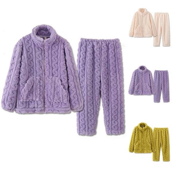Eltusu Women Fleece Pajama Sets, Long Sleeve Thermal 2 Pieces Pullover Sleepwear Sets Purple Size M-2XL