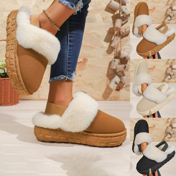 Eltusu Women Fuzzy Slippers, Outdoor Winter Thermal Soft House Shoes Brown Size 5.5-8.5