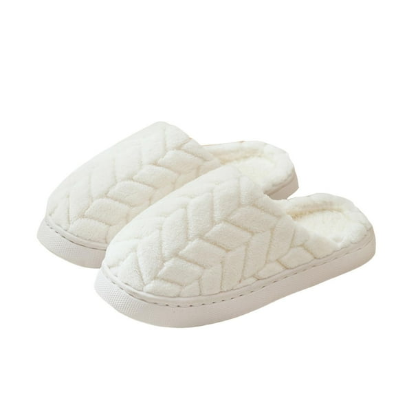 Eltusu Women Fuzzy Slippers, Winter Soft Comfy Thermal House Shoes White Size 6.5-7