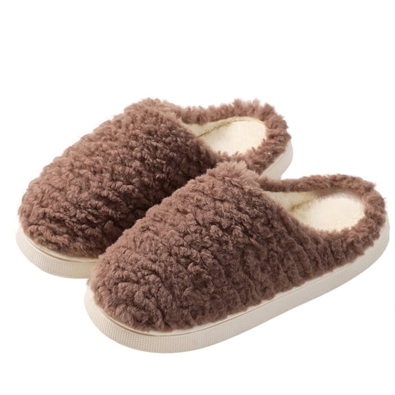 Eltusu Women Fuzzy Slippers, Winter Warm Soft Comfort House Shoes Coffee Size 10-10.5