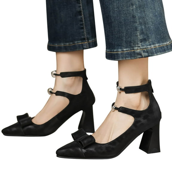 Eltusu Women High Heels, Bow None Slip PU Pointed Toe Dress Shoes Black Size 6