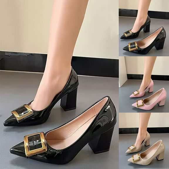 Eltusu Women High Heels, Office PU Pointed Toe No Slip Dress Shoes Black Size 8