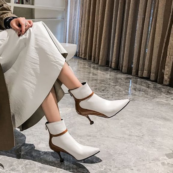 Eltusu Women High Heels, Pointed Toe Party Kitten Heel None Slip Dress Shoes White Size 7