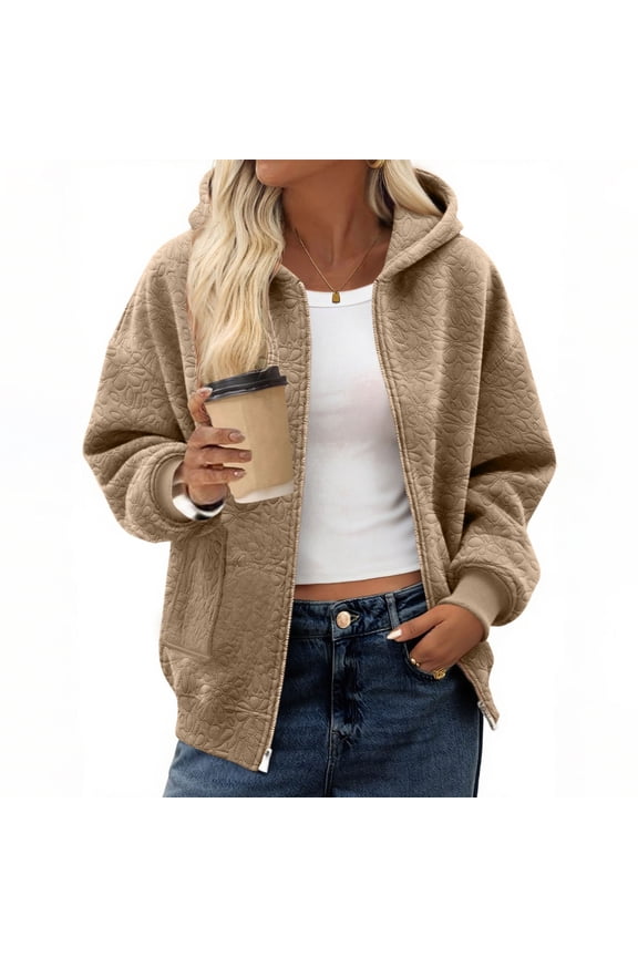 Women Jackets for Spring, Long Sleeve Casual Relaxed Fit Lapel Collar Outerwear with Pockets Khaki Size L