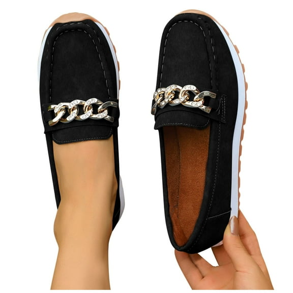 Eltusu Women Loafer Flat Shoes, Breathable No Slip Workwear Round Toe Dress Shoes Black Size 9