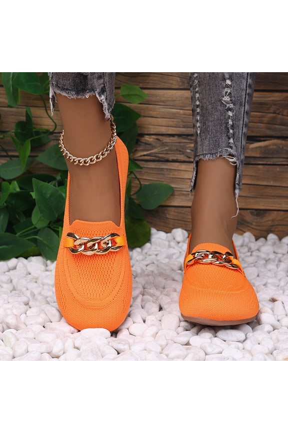 Women Loafer Flat Shoes, Breathable Slip on Mesh Round Toe Comfort Shoes Orange Size 9