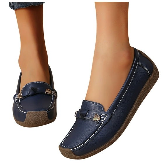 Eltusu Women Loafer Flat Shoes, No Slip Comfort Breathable Round Toe Dress Shoes Dark Blue Size 6.5