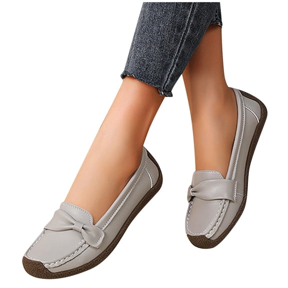 Eltusu Women Loafer Flat Shoes, No Slip Comfy Round Toe Breathable Dress Shoes Gray Size 7.5