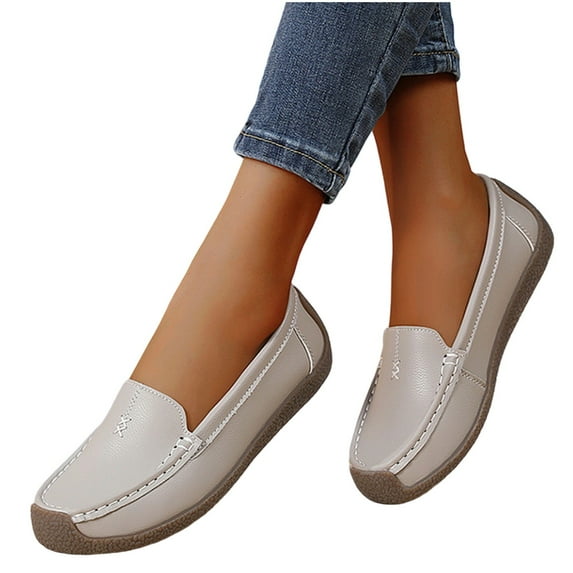 Eltusu Women Loafer Flat Shoes, Round Toe Solid Color Breathable No Slip Dress Shoes Gray Size 6