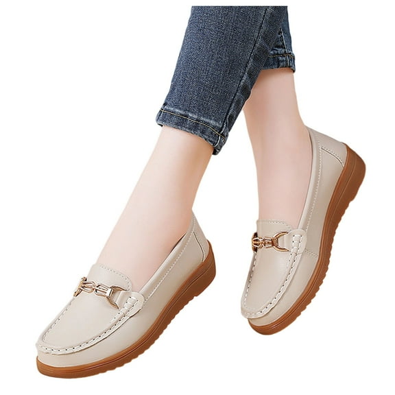 Eltusu Women Loafer Flat Shoes, Slip on Breathable Round Toe Fashion Comfort Shoes White Size 5.5