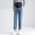 thumbnail image 1 of Eltusu Women Maternity Jeans, Straight Leg Elastic Waist Stretchy Spring Fall Pregnancy Denim Pants Light Blue Size M-2XL, 1 of 4