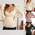 thumbnail image 1 of Eltusu Women Maternity Long Sleeve Tops, Comfort Pullover V-Neck Knitting Cotton Pregnancy Clothes Beige Size L, 1 of 8