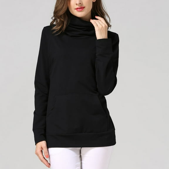 Eltusu Women Maternity Long Sleeve Tops, Pullover Half-Turtleneck Knitting Cotton Comfort Breastfeeding Tee Tops Black Size XL