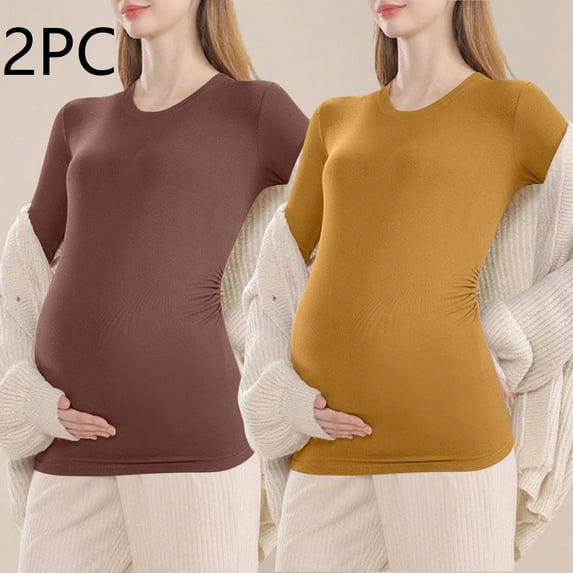 Eltusu Women Maternity Shirts, 2 Pieces Crew Neck Pullover Short Sleeve Pregnancy Tops Dark Gray Size XL