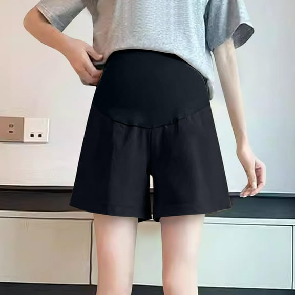 Eltusu Women Maternity Shorts, Elastic Waist Relaxed Fit Stretchy Soft Shorts Over Belly Black Size L