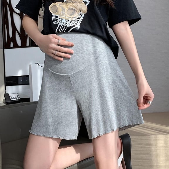 Eltusu Women Maternity Shorts, High Waist Stretchy Soft Loose Fit Shorts Over Belly Gray Size XL