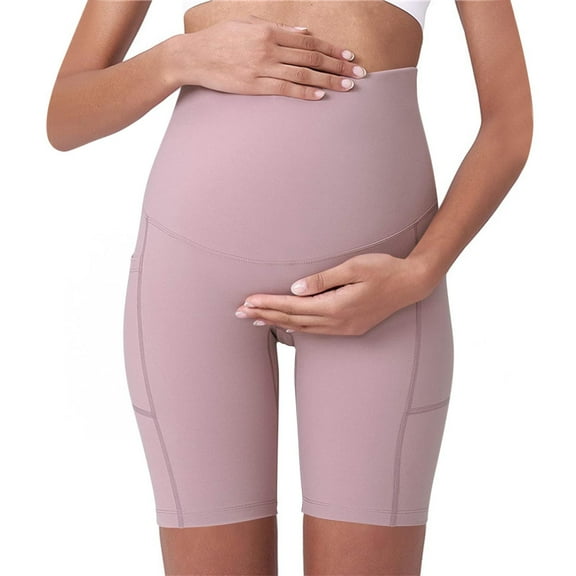 Eltusu Women Maternity Shorts Over Belly, Stretch Elastic Waist Comfy Soft Pregnacy Short Pants Pink Size XL