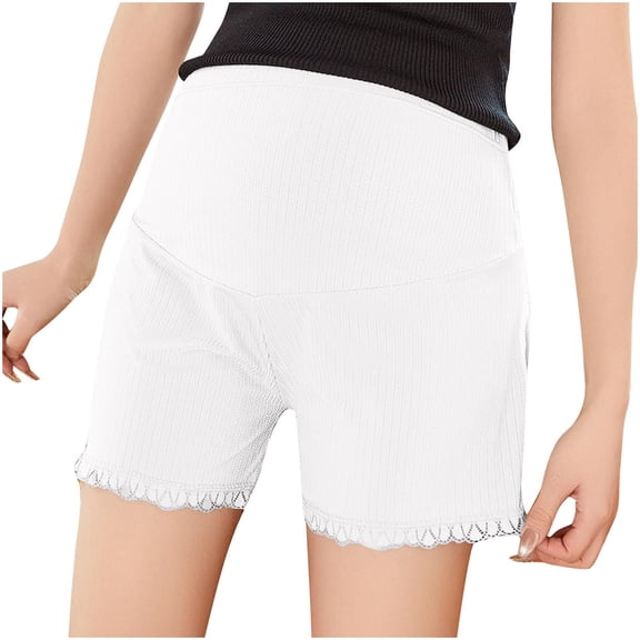 Eltusu Women Maternity Shorts, Stretchy Soft Comfort High Waist Shorts Over Belly White Size L