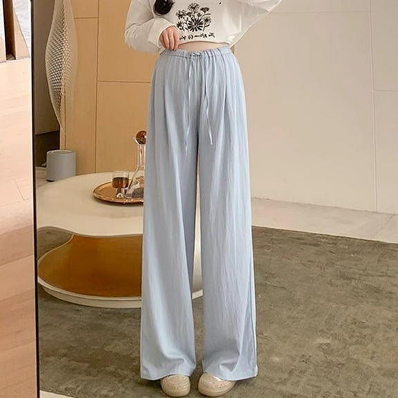 Eltusu Women Maternity Sweatpants, Relaxed Fit Elastic Waist Straight Leg Cotton Pregnancy Pants Blue Size S-5XL