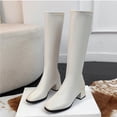 thumbnail image 1 of Eltusu Women Mid Calf Boots, Low Heel Waterproof Non-Slip Casual Riding Boots Beige Size 9, 1 of 7