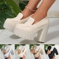 thumbnail image 1 of Eltusu Women Platform Chunky Heels, Round Toe Fashion Mid High Heels No Slip Block Heel Shoes Beige Size 5.5-9.5, 1 of 6